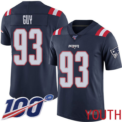 New England Patriots Football #93 100th Season Rush Limited Navy Blue Youth Lawrence Guy NFL Jersey